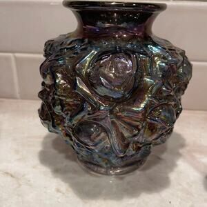 Imperial Glass La Bella Rose Vase iridescent smoke